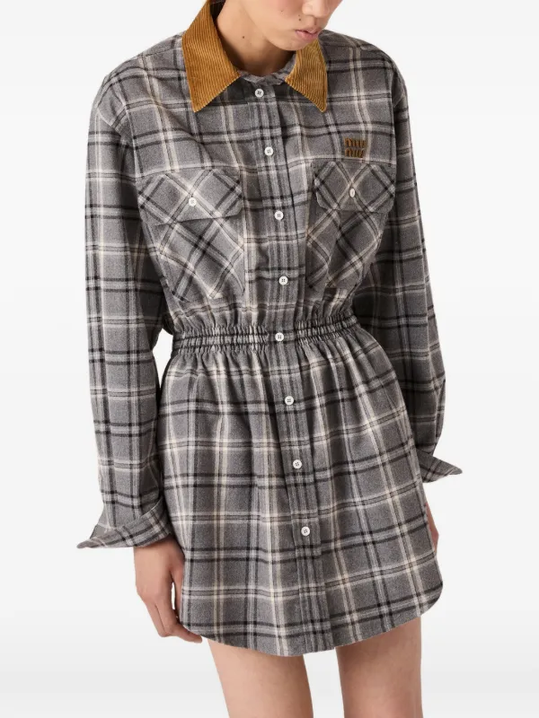 Miu Miu Buttoned check-pattern Mini Dress | Grey | FARFETCH