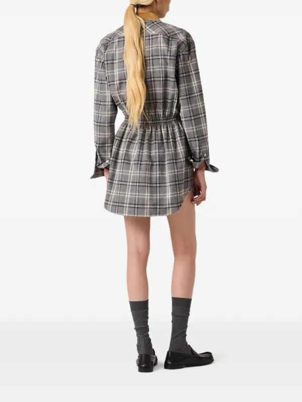 Miu Miu Buttoned check-pattern Mini Dress | Grey | FARFETCH