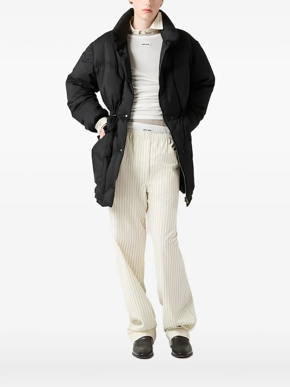 Miu Miu Technical pongé down long jacket - Nero
