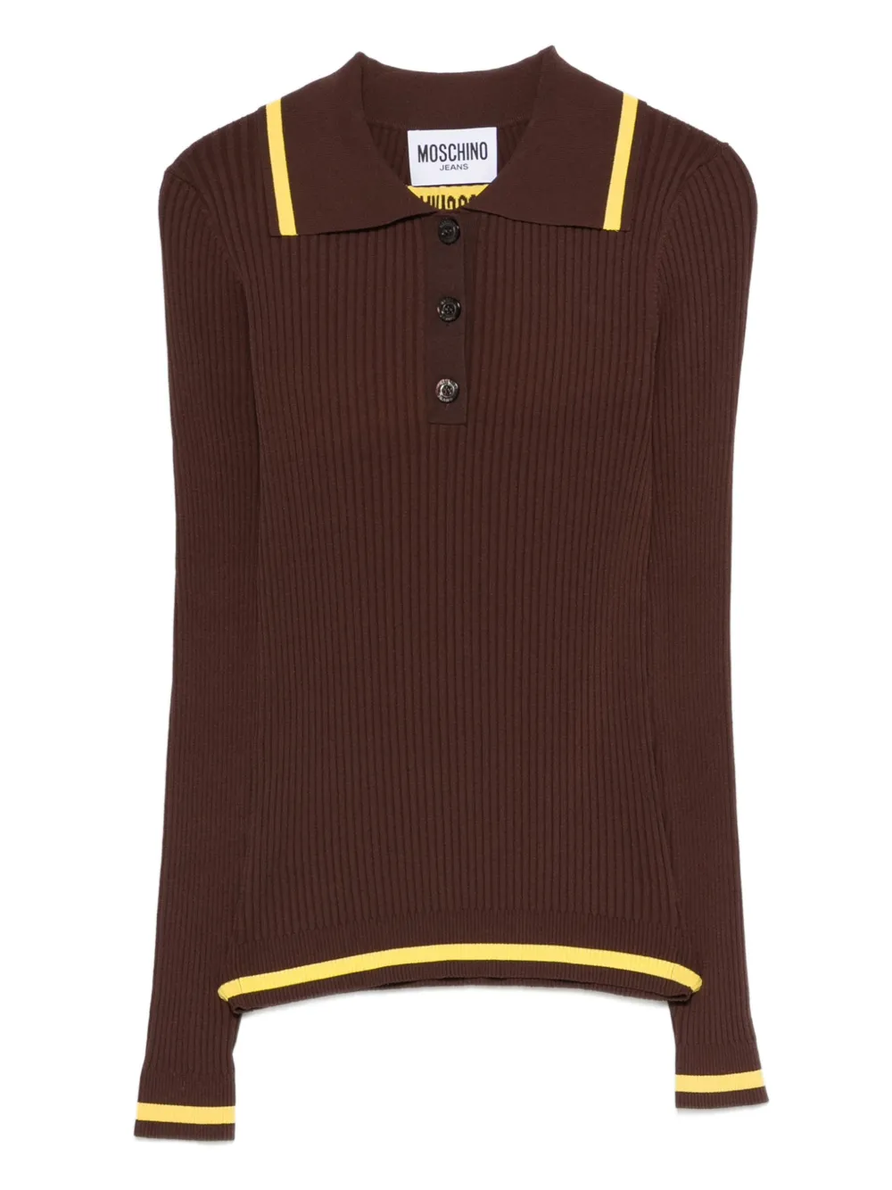 MOSCHINO JEANS ribbed polo top - Marrone