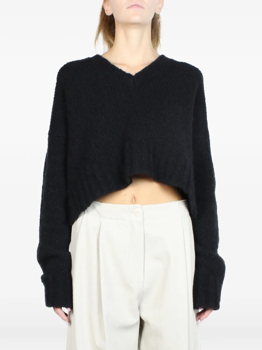 Malloni Maglione crop con scollo a V - Nero