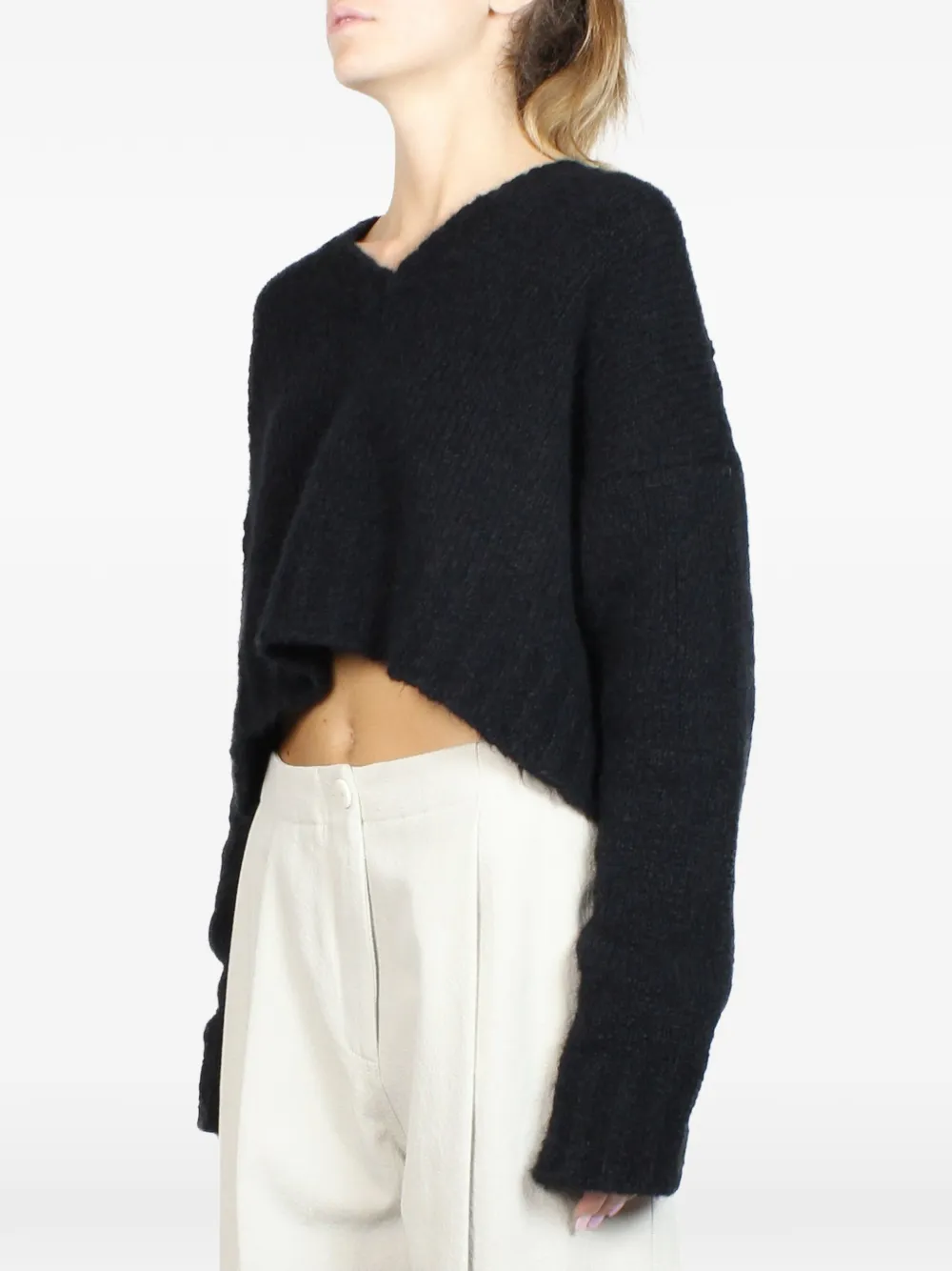  Malloni V-neck Cropped Sweater - Black 