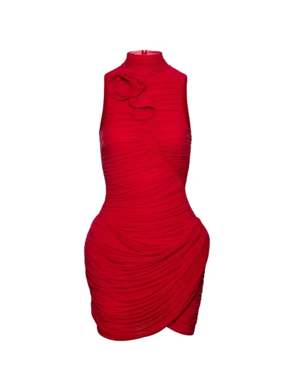 Magda Butrym Flower Draped Mini Dress in Red
