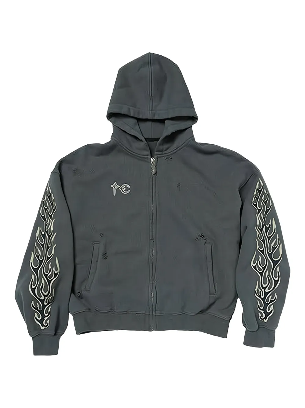 THUG CLUB Leather Flame zip-up sweatshirt | Grey | Image 1