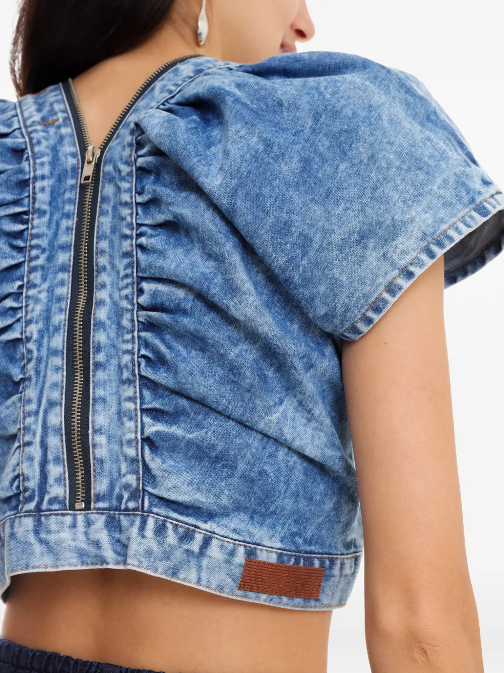 Amapô Zipped Ruffled Crop Top In Blue
