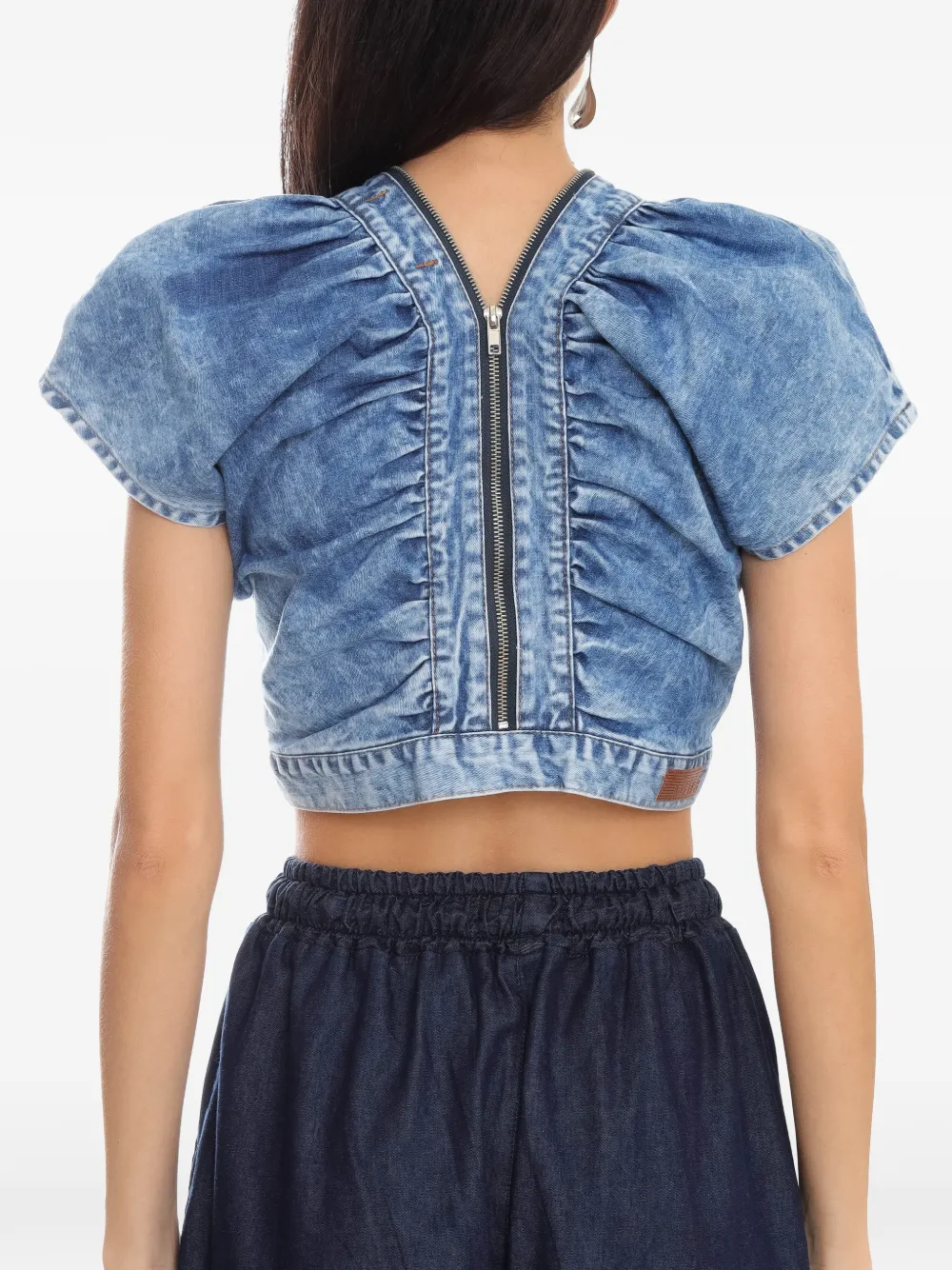 Amapô Zipped Ruffled Crop Top In Blue