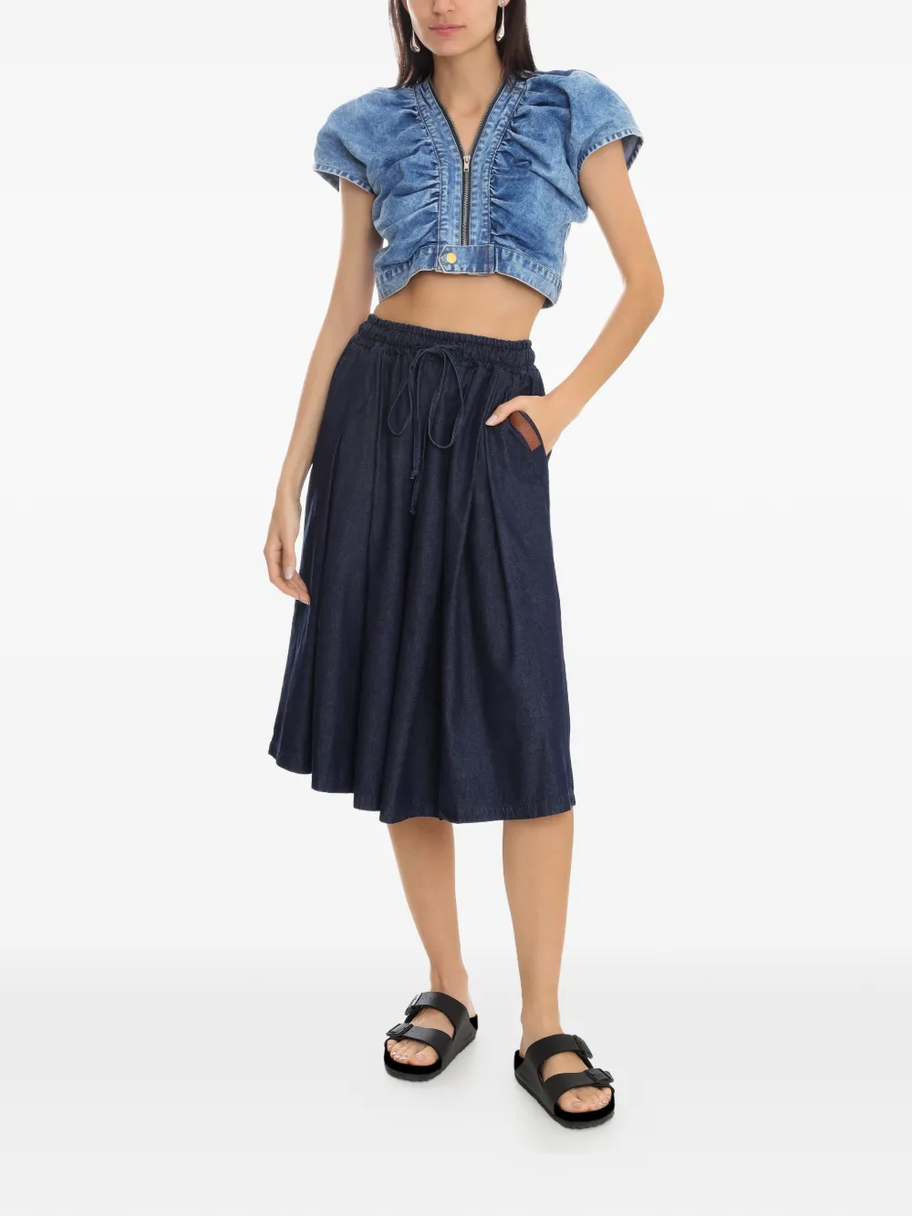 Amapô Drawstring Cotton Skirt In Blue