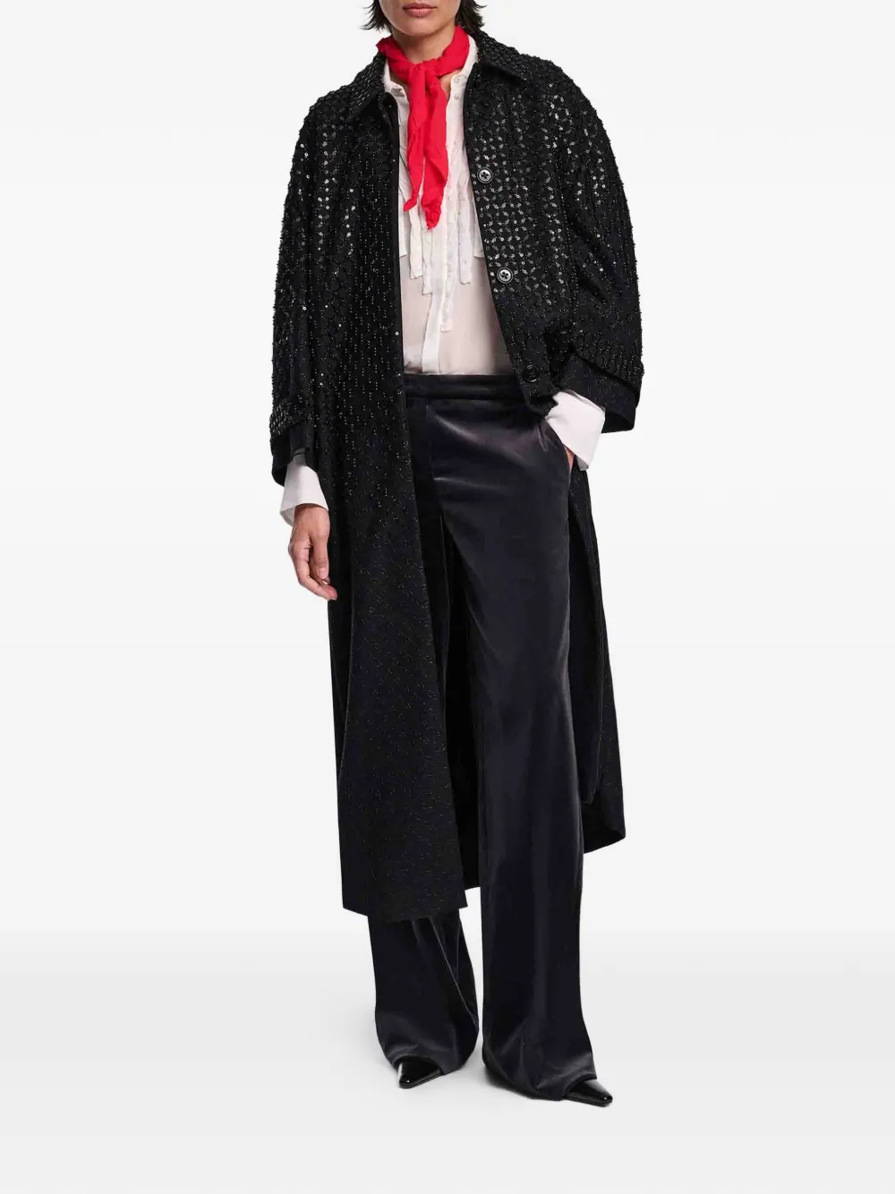 Dorothee Schumacher Sequin Embellished Coat In Punto Milano In Black