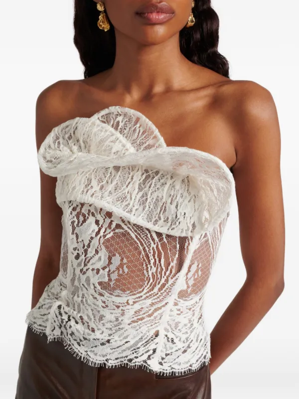 Magda Butrym Ruffled Lace Corset Top | Neutrals | FARFETCH RO