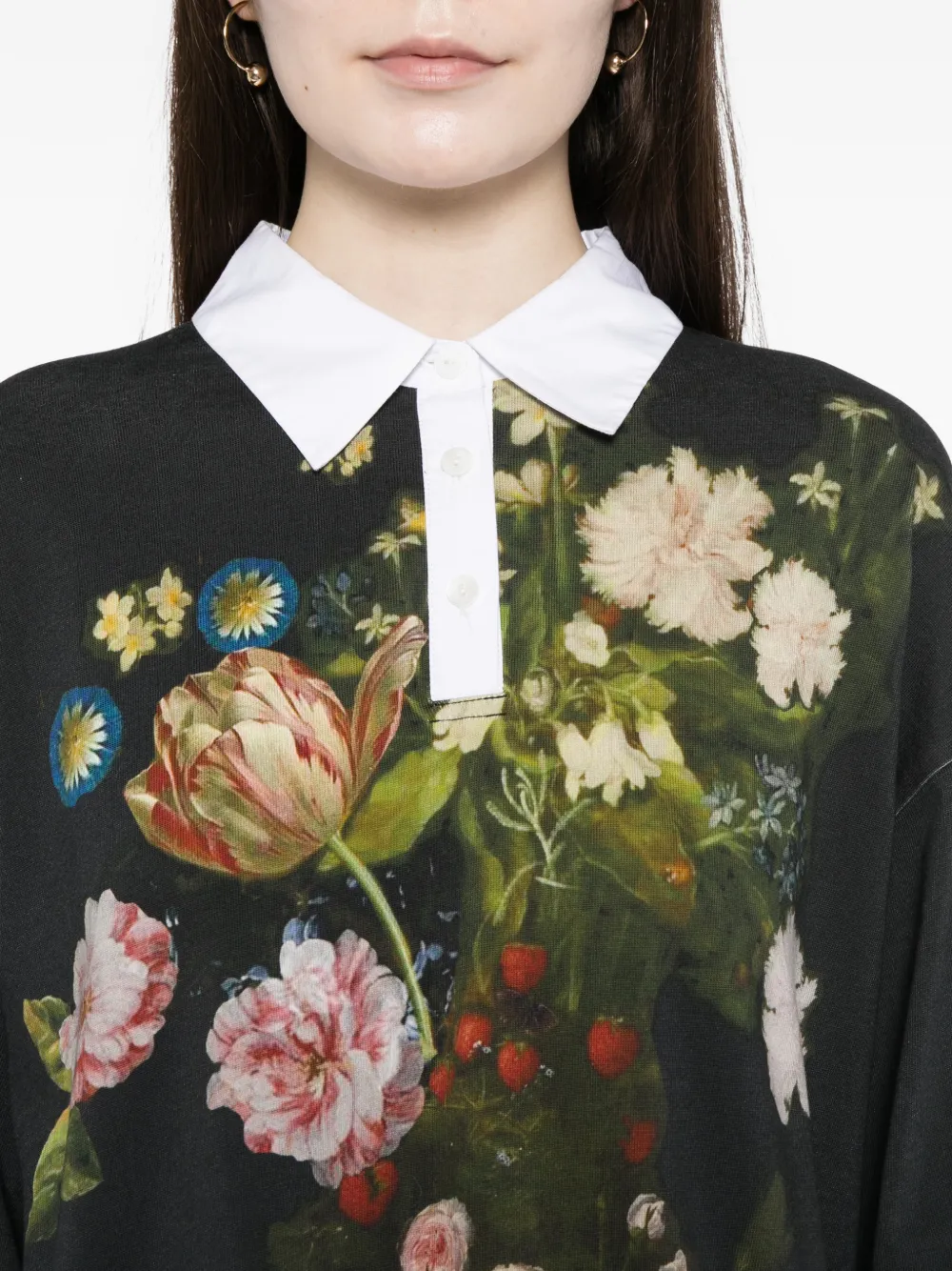Cynthia Rowley Sweater met bloemenprint en polokraag Zwart