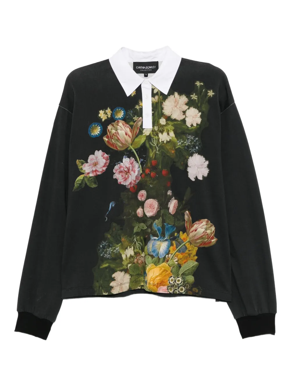 Cynthia Rowley Felpa a fiori con colletto stile polo - Nero