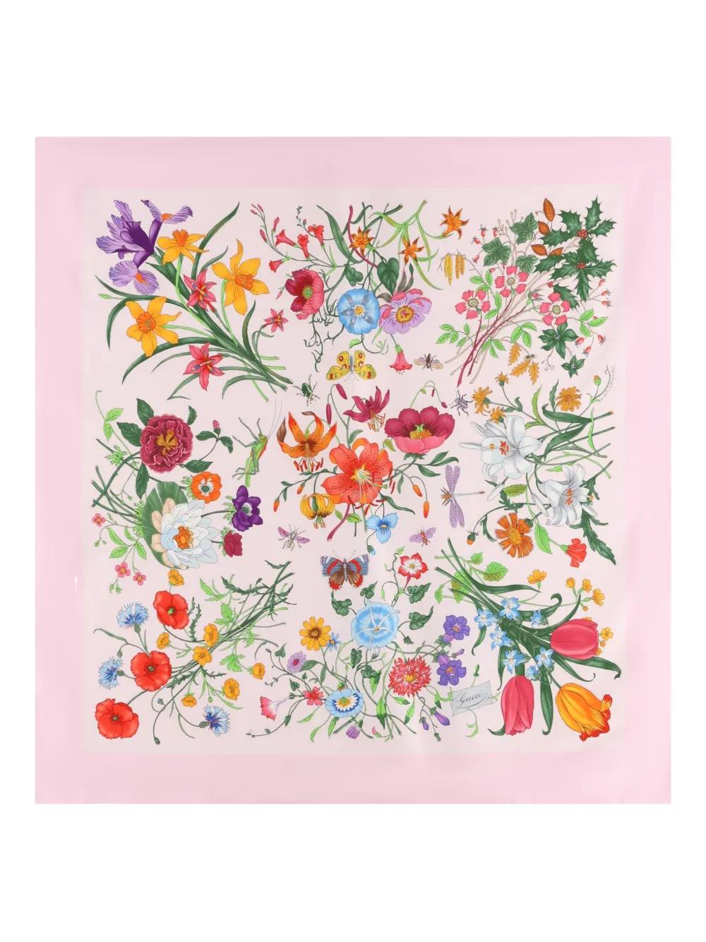 Gucci Floral-print Silk Scarf In Pink