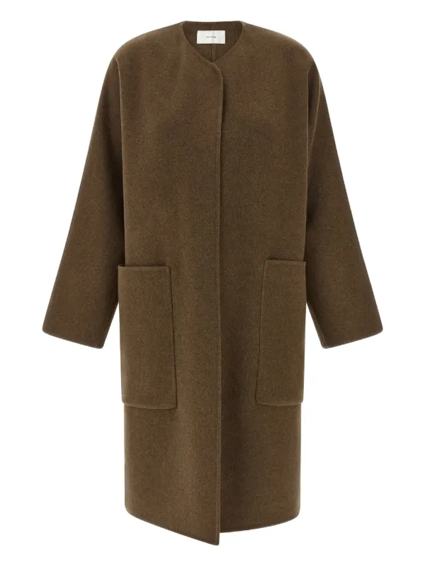 The Row Tiberus Crew-neck Pocket Coat in Brown