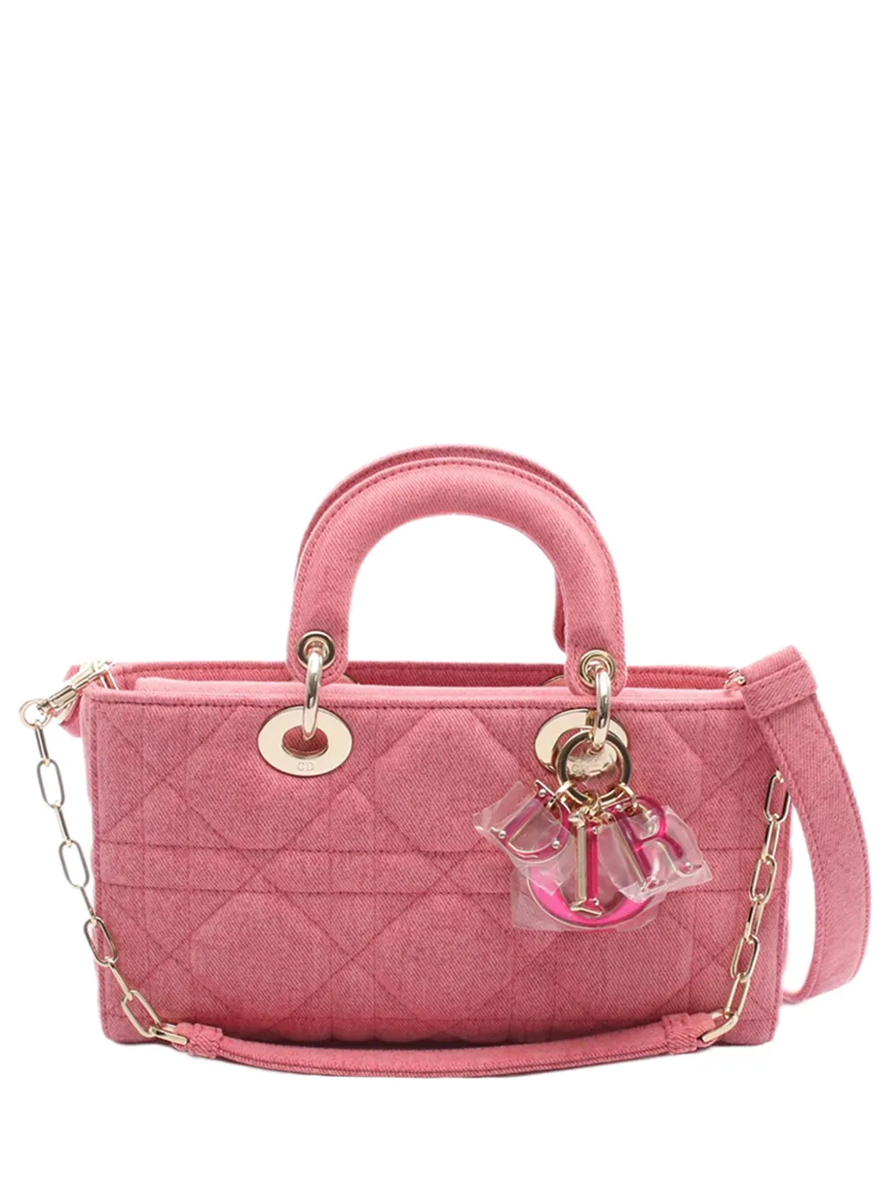 Pre-owned Dior 2021-2025 Small Denim Macrocannage Lady D Joy Satchel In Pink
