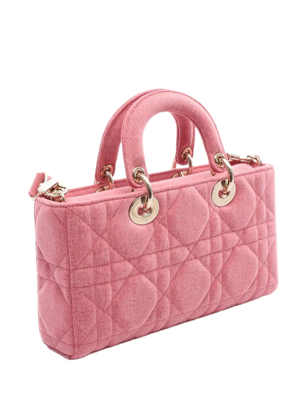 Pre-owned Dior 2021-2025 Small Denim Macrocannage Lady D Joy Satchel In Pink