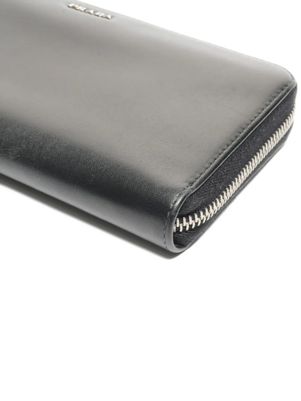 Pre-owned Prada 2000s Leather Zip Wallet In Black