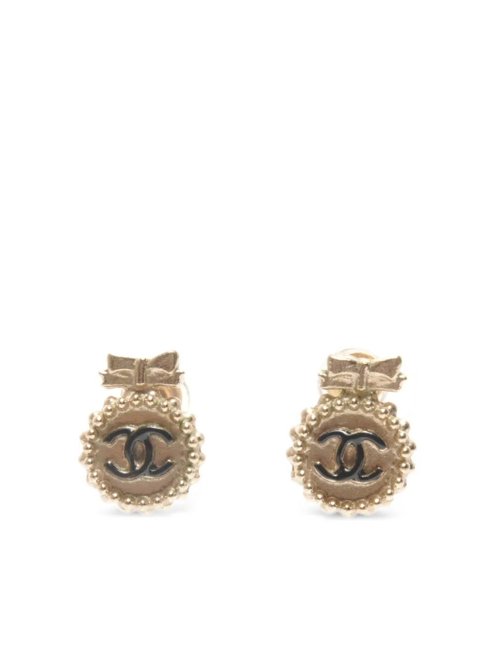 CHANEL Pre-Owned 2014 round ribbon earrings - Oro