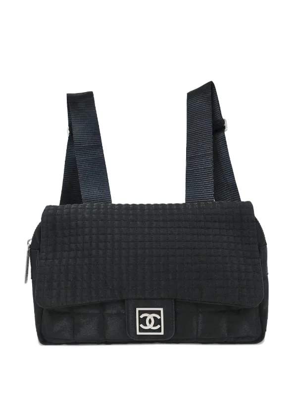 Chanel Pre-owned 2006 Choco Bar Quilted Interlocking CC Logo Backpack in Black