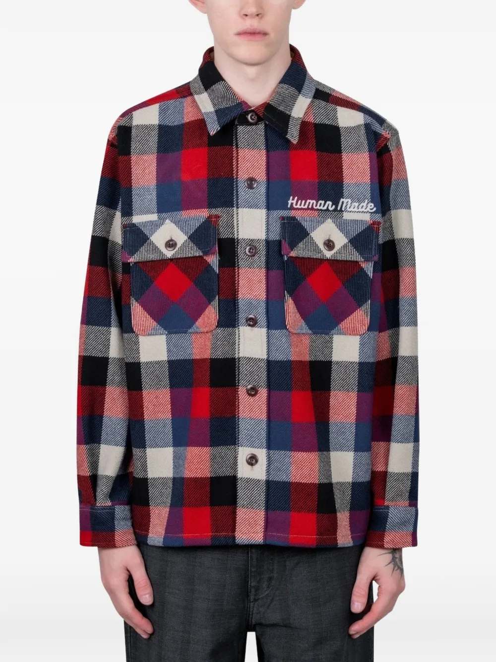 Human Made checked-pattern pocket shirt jacket - Rot
