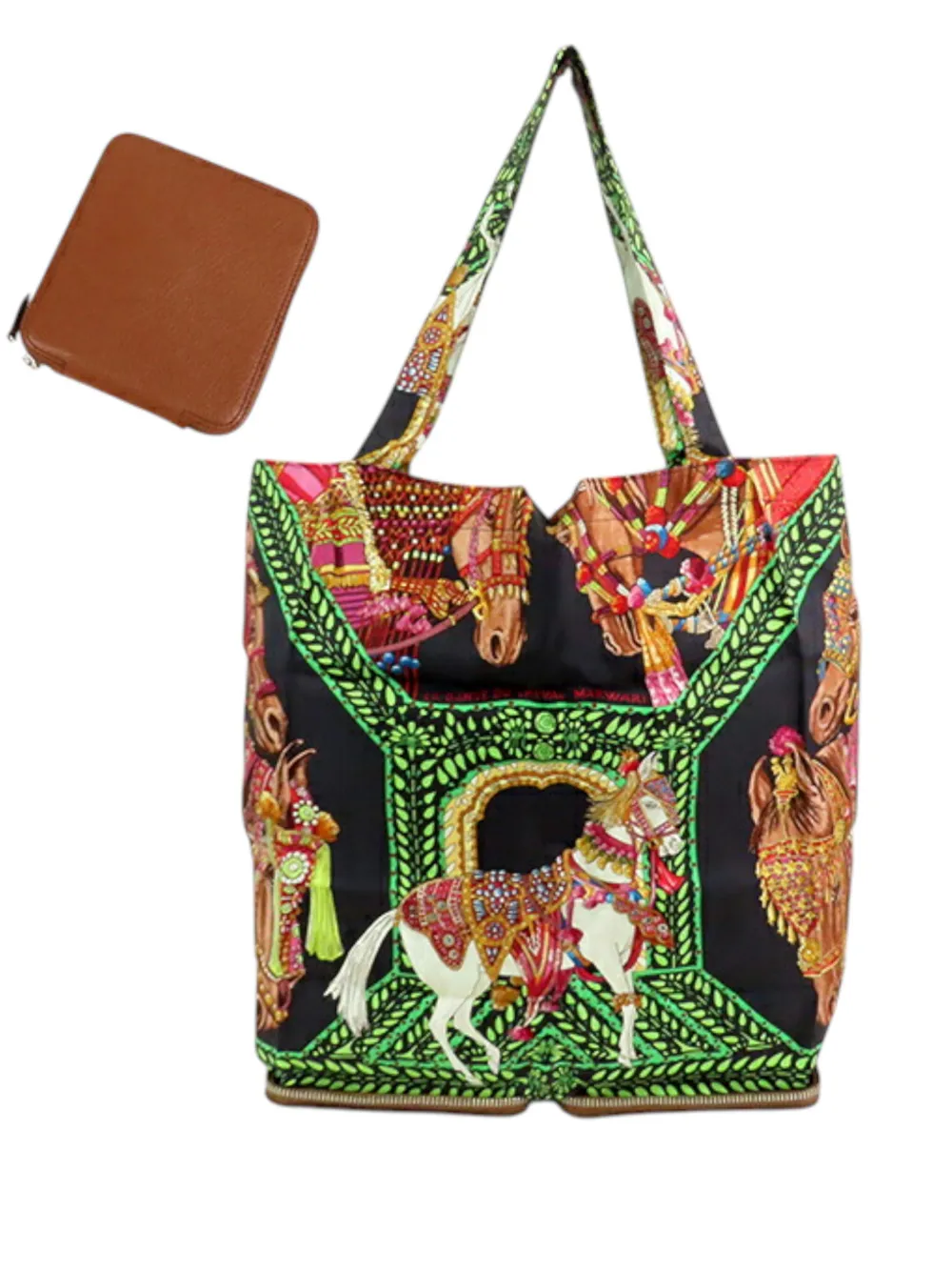 Pre-owned Hermes 2007 La Danse Du Cheval Marwari Silky Pop Tote Bag In Black