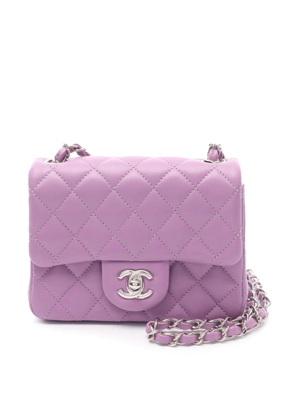 CHANEL Pre-Owned Borsa a spalla squadrata mini in pelle di agnello con battente 2020 - Viola