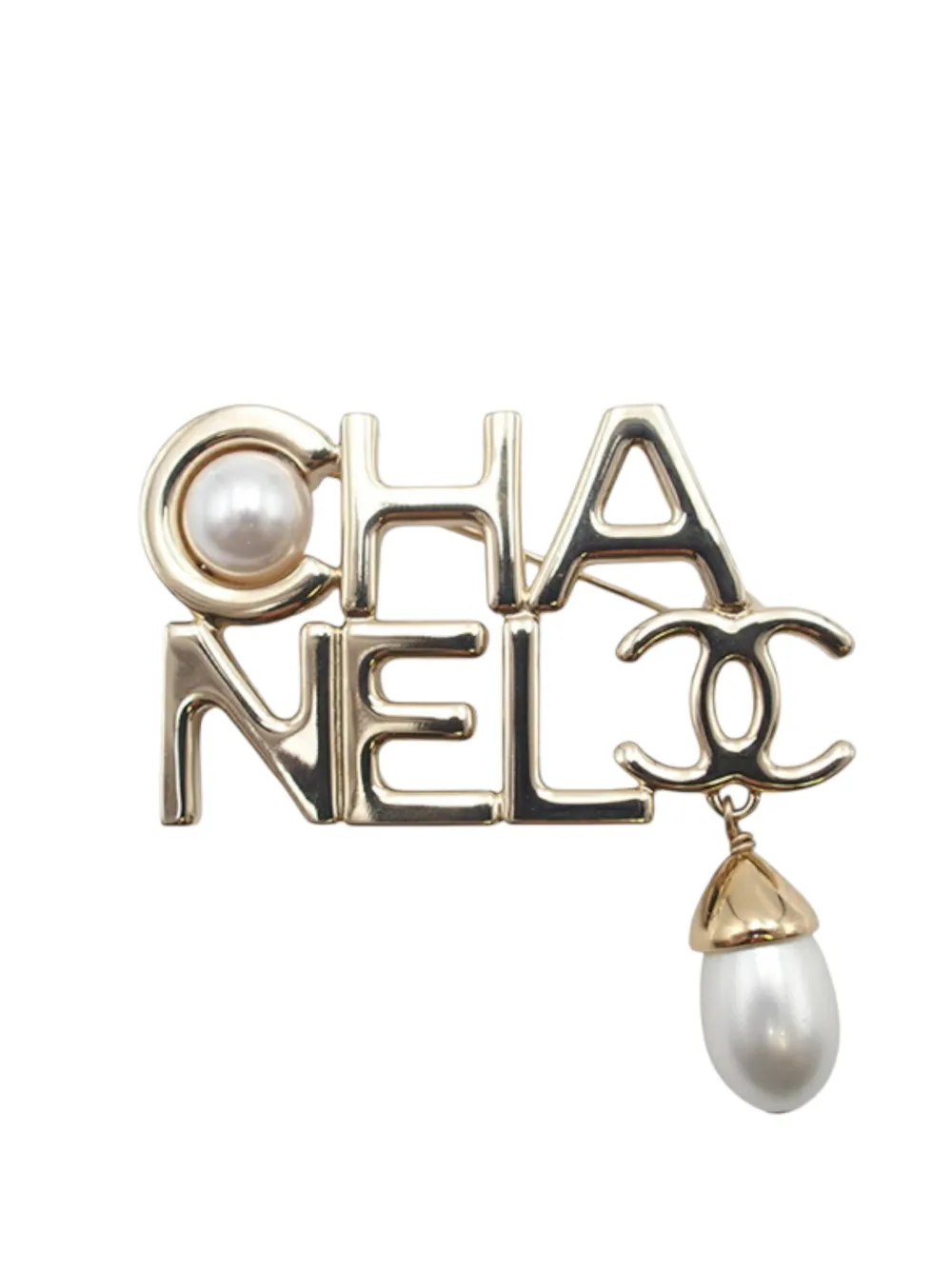 CHANEL Pre-Owned Spilla CC placcata oro con perle sintetiche e logo 2022