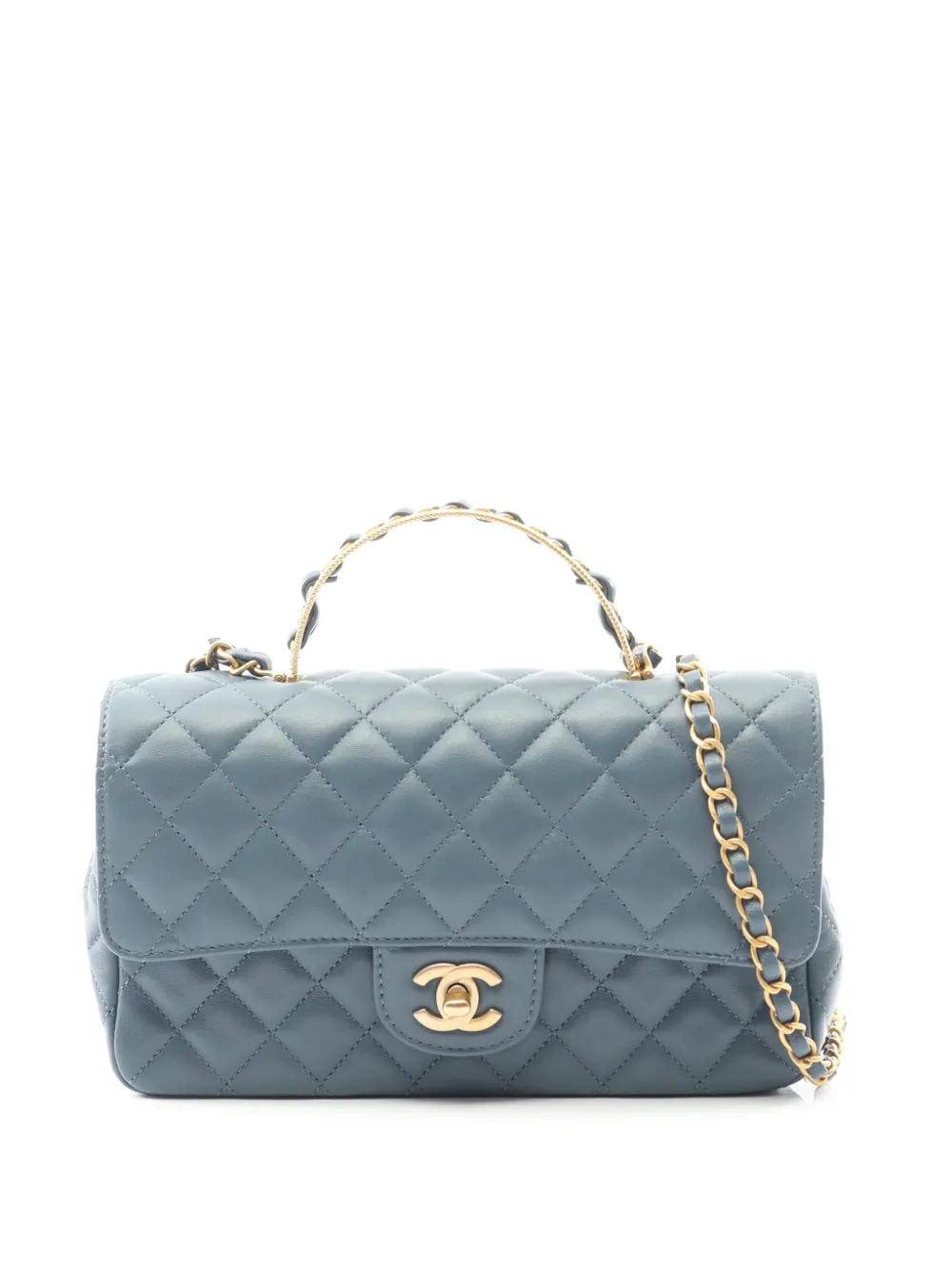 CHANEL Pre-Owned Borsa a tracolla rettangolare in pelle di agnello con manico e battente 2021-2025 - Verde