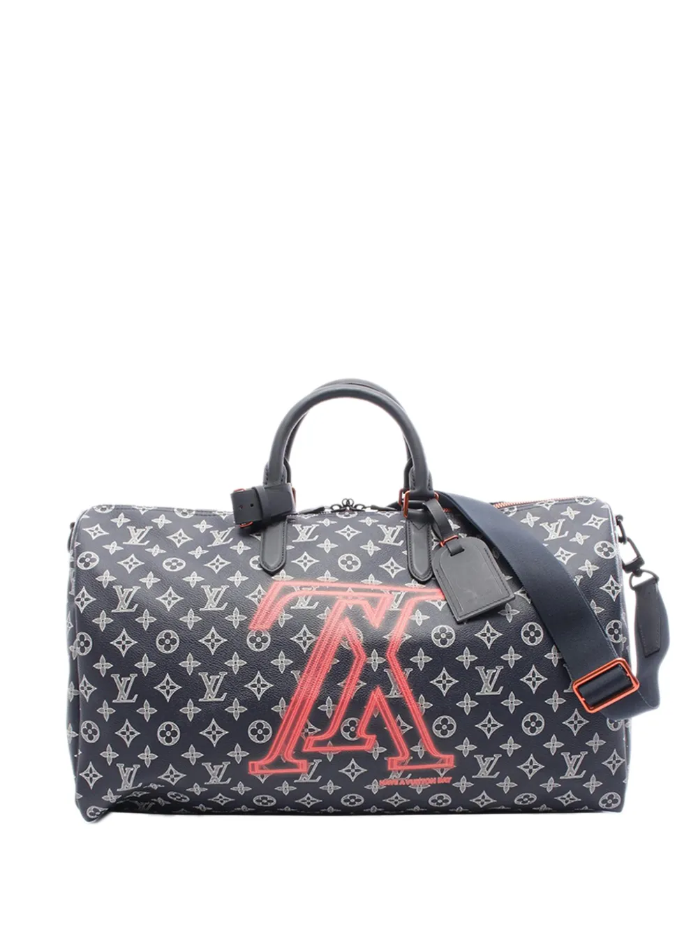 Pre-owned Louis Vuitton 2021-2025 Monogram Upside Down Ink Keepall Bandouliere 50 Travel Bag In Blue