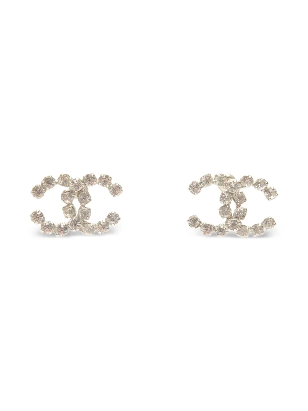 CHANEL Pre-Owned 2000 rhinestone CC mark earrings - Argento