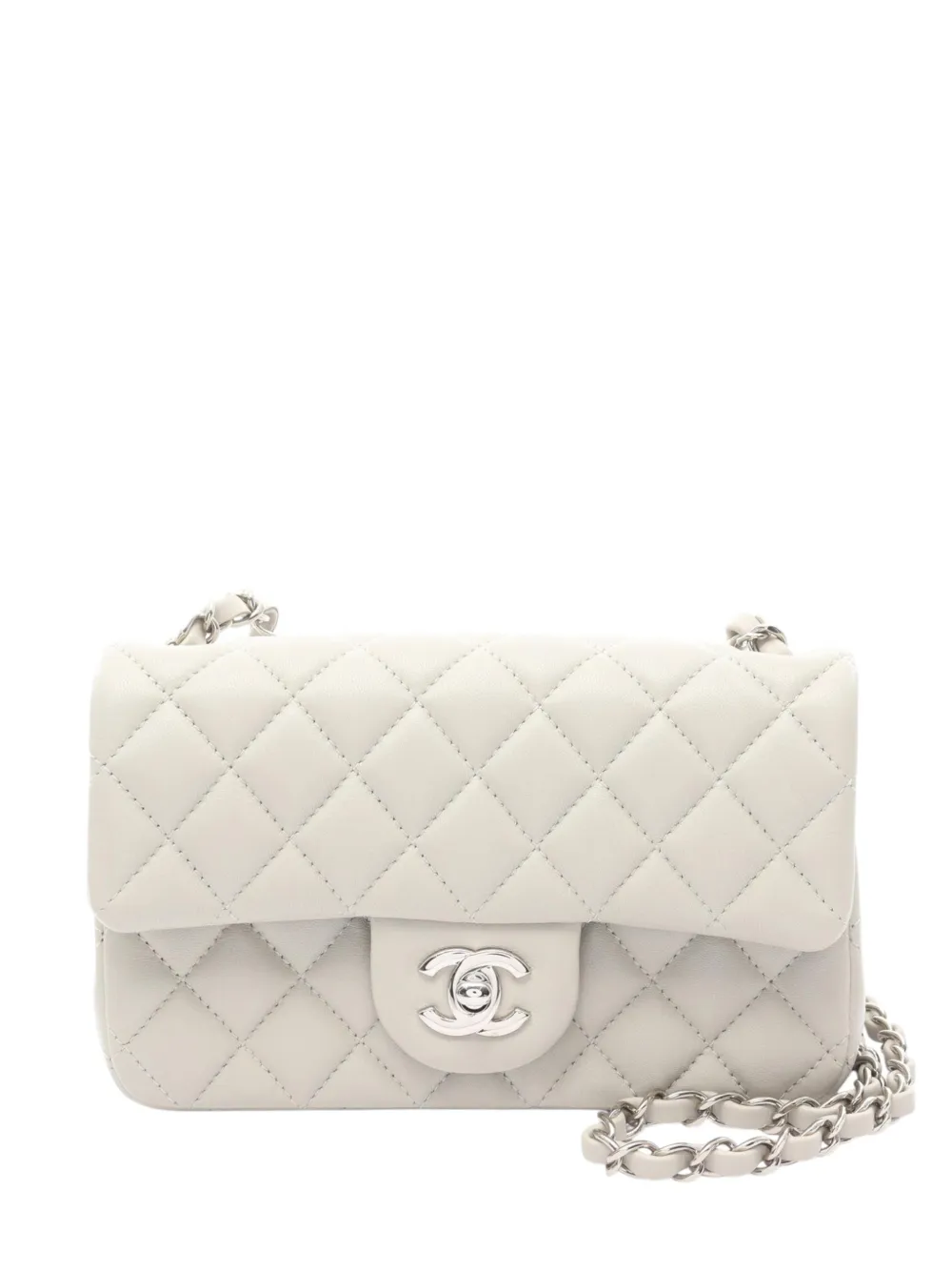 CHANEL Pre-Owned Borsa a spalla Rectangular Classic mini in pelle di agnello con battente 2019 - Grigio