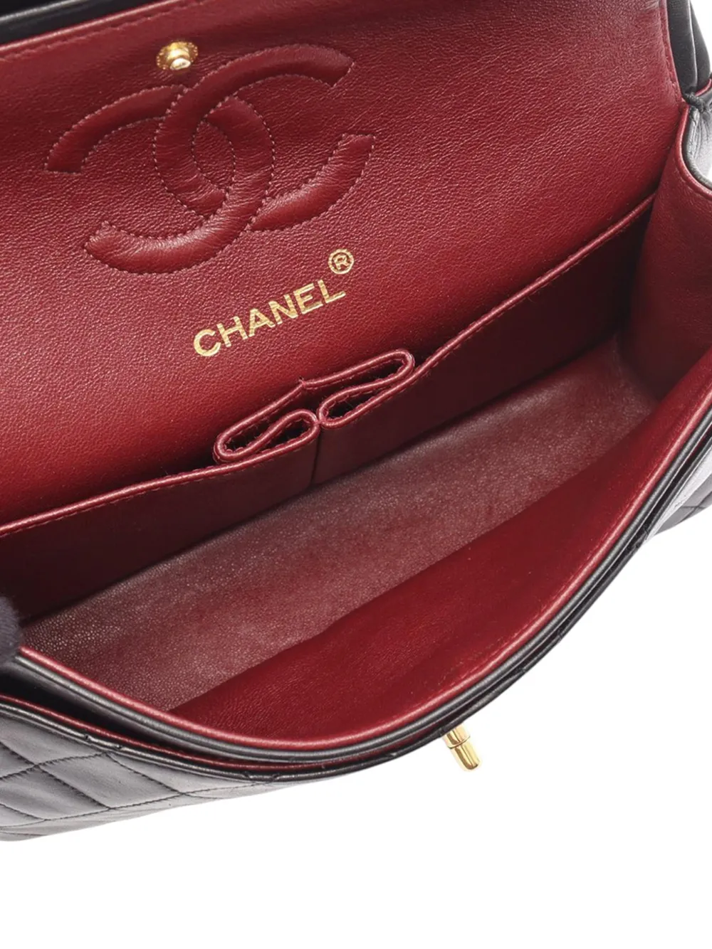 Pre-owned Chanel 1989-1991 Small Classic Lambskin Double Flap Crossbody Bag In Black