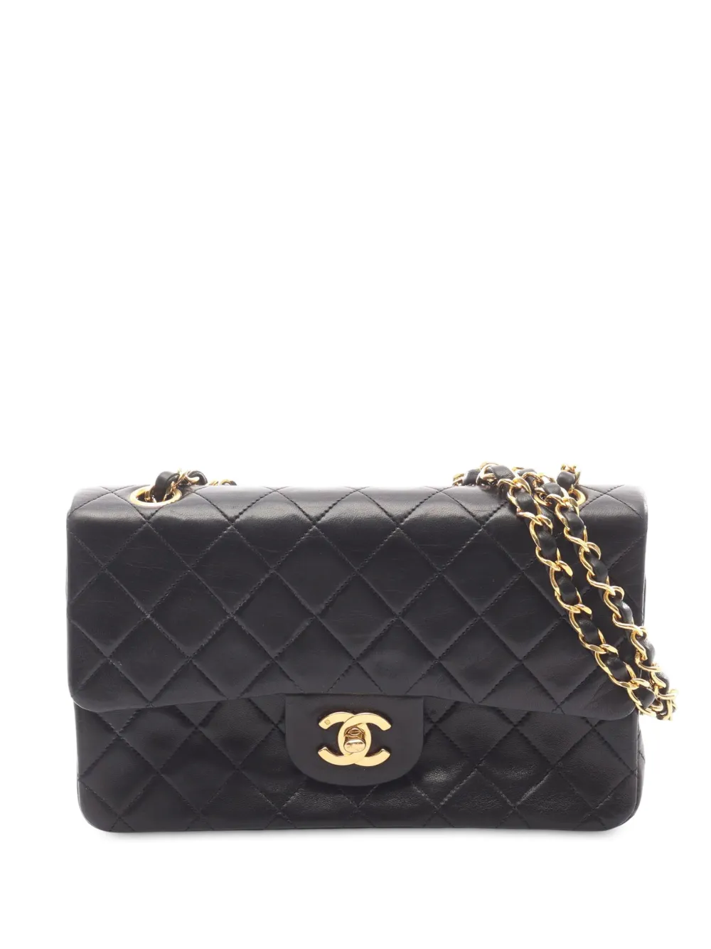 CHANEL Pre-Owned Borsa a tracolla Double Flap piccola in pelle di agnello 1989-1991 - Nero