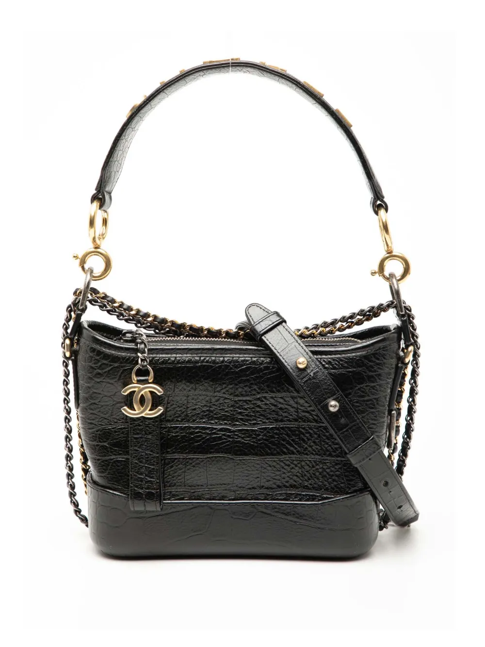 CHANEL Pre-Owned Borsa passepartout Gabrielle piccola in pelle di vitello goffrata effetto coccodrillo 2019 - Nero