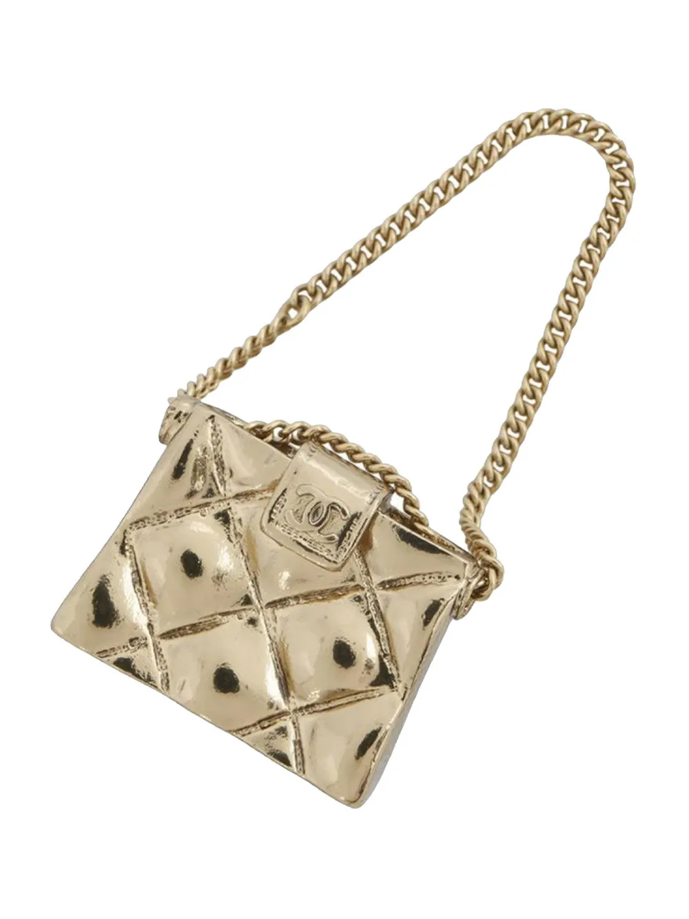 CHANEL Pre-Owned 2002 vergoldete CC Brosche im Stepptaschen-Design