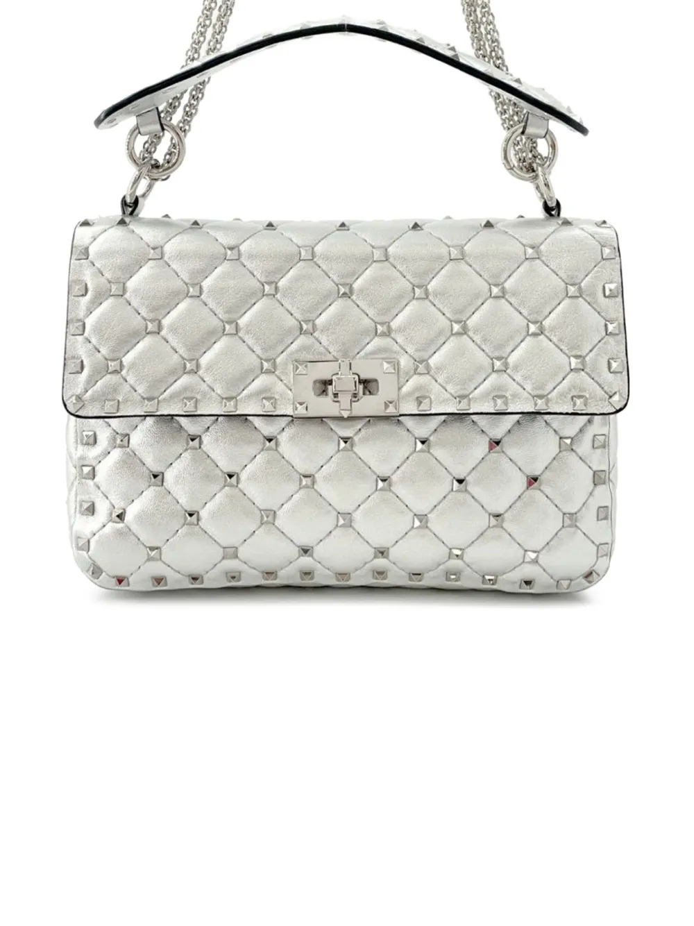 Valentino Garavani Pre-Owned Borsa a tracolla Rockstud Spike media in pelle di agnello 2000-2017 - Argento