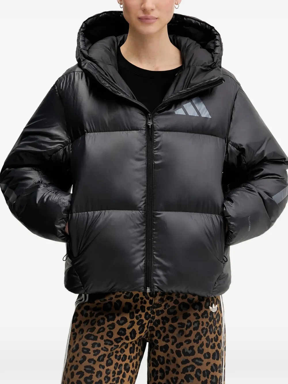 adidas logo-print hooded jacket - Schwarz