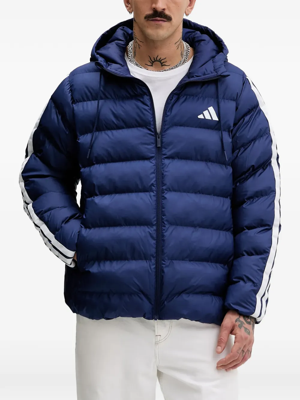 adidas hooded 3-stripes jacket - Blu