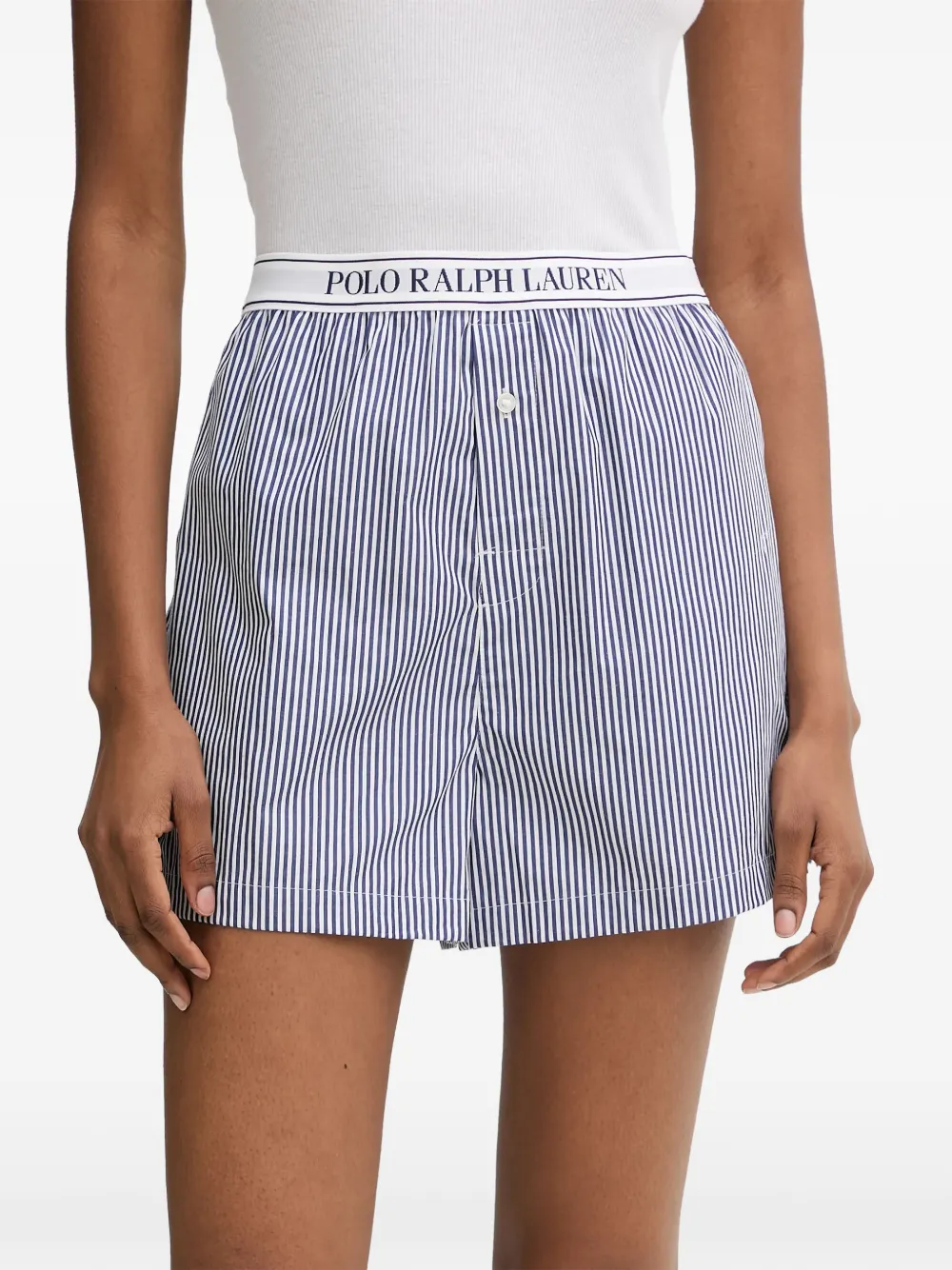 Polo Ralph Lauren striped logo-waistband pajama shorts - Blau
