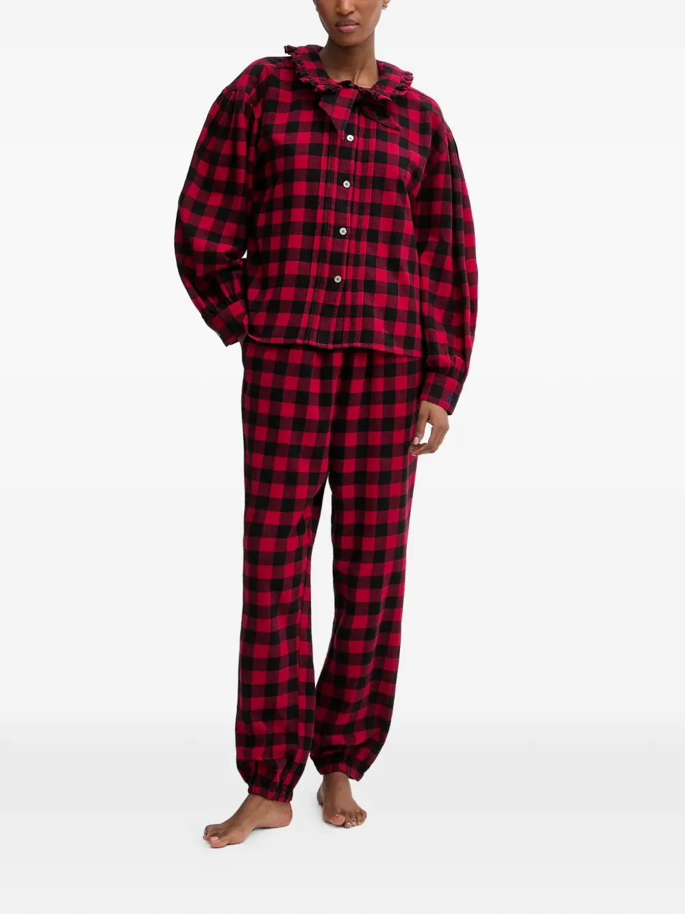 Polo Ralph Lauren Karierter Pyjama mit Rüschenkragen - Rot