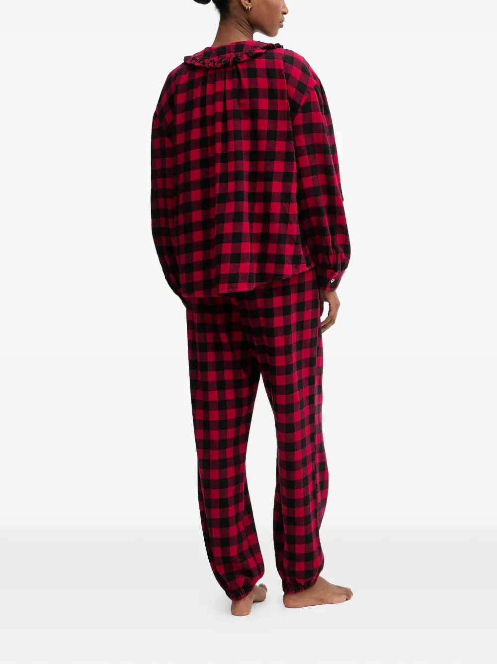  Polo Ralph Lauren Ruffled-collar Check-pattern Pajama - Red 
