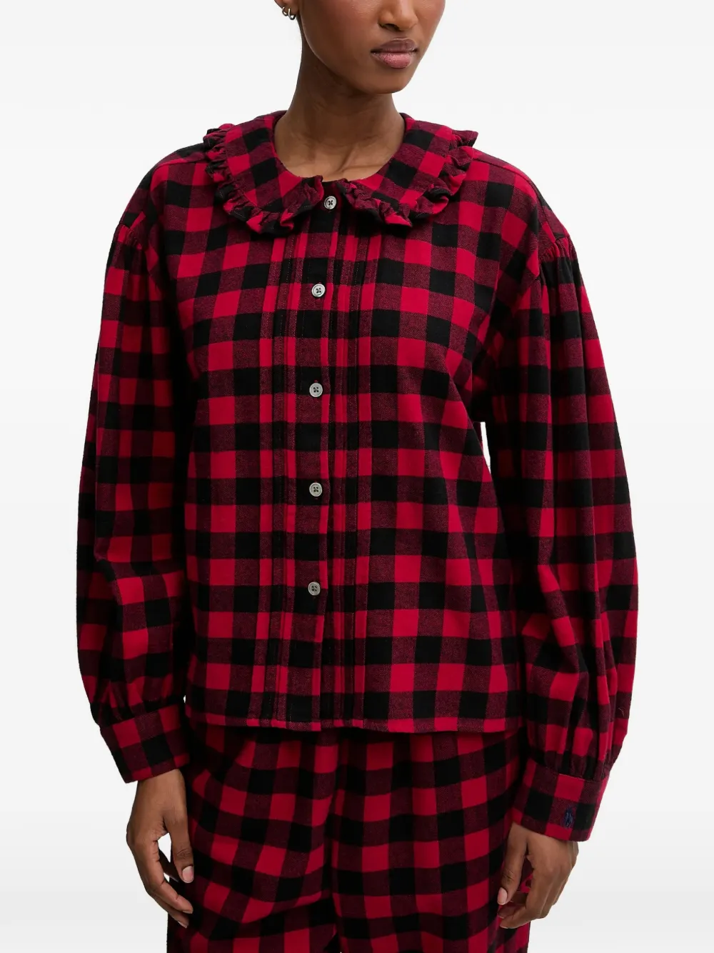  Polo Ralph Lauren Ruffled-collar Check-pattern Pajama - Red 