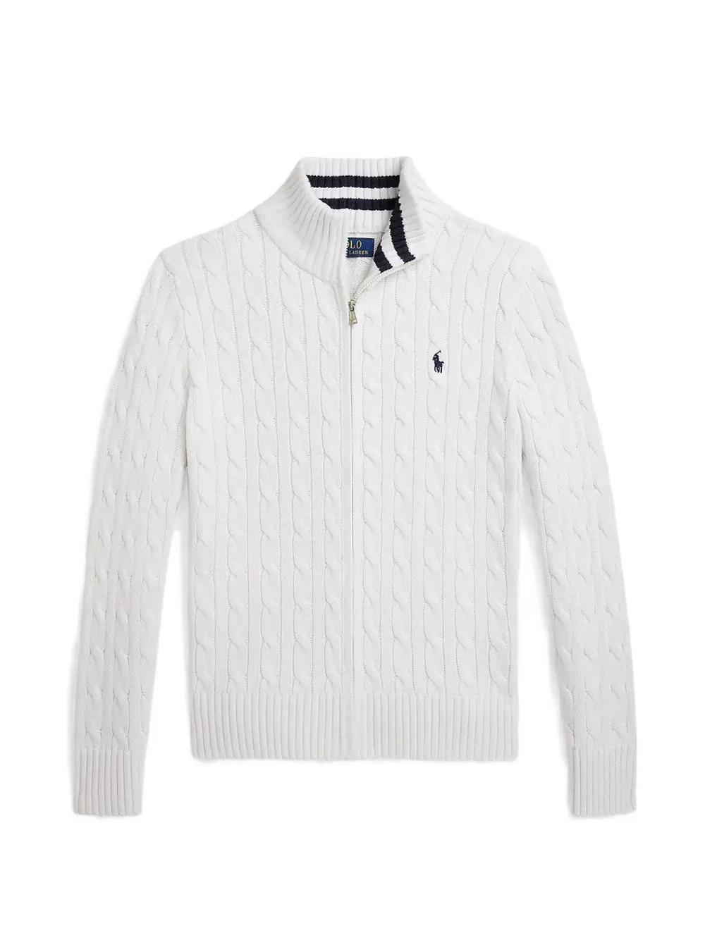 POLO RALPH LAUREN KIDS cable-knit zip cardigan - Bianco