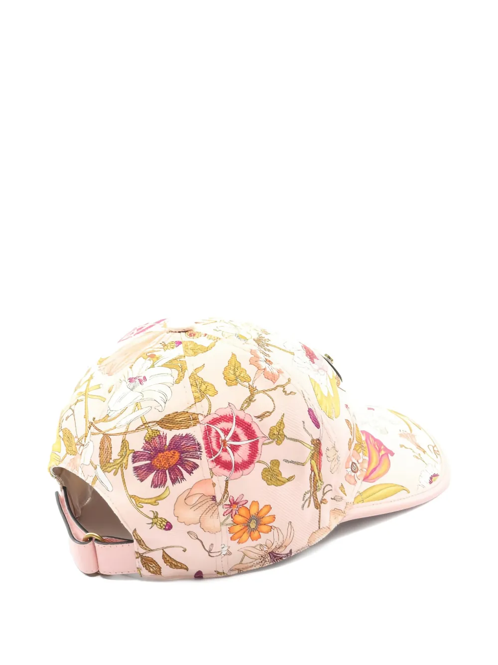 Pre-owned Gucci Floral-pattern Leather Baseball Cap In Pink