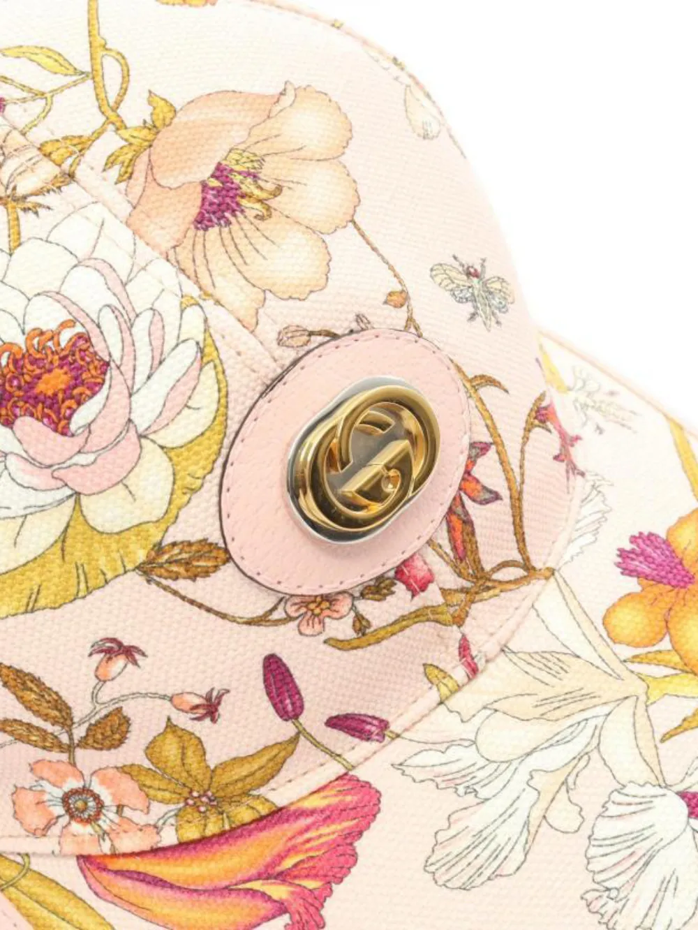 Floral-Pattern Leather Baseball Cap