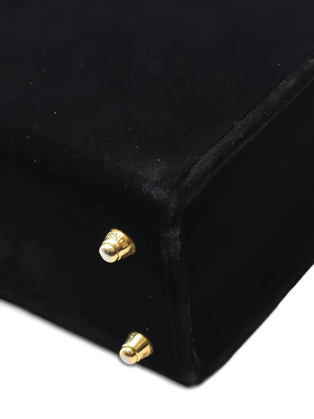 Pre-owned Fendi 2000s Velour-texture Leather-handle Clutch Bag In Black