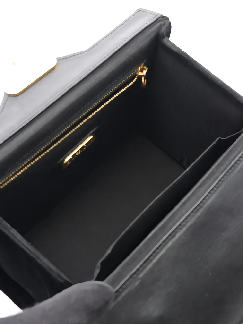 Pre-owned Fendi 2000s Velour-texture Leather-handle Clutch Bag In Black