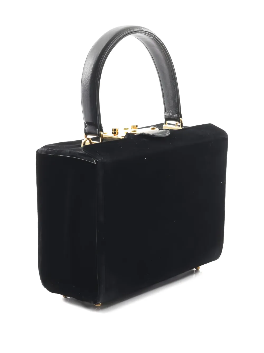 Pre-owned Fendi 2000s Velour-texture Leather-handle Clutch Bag In Black