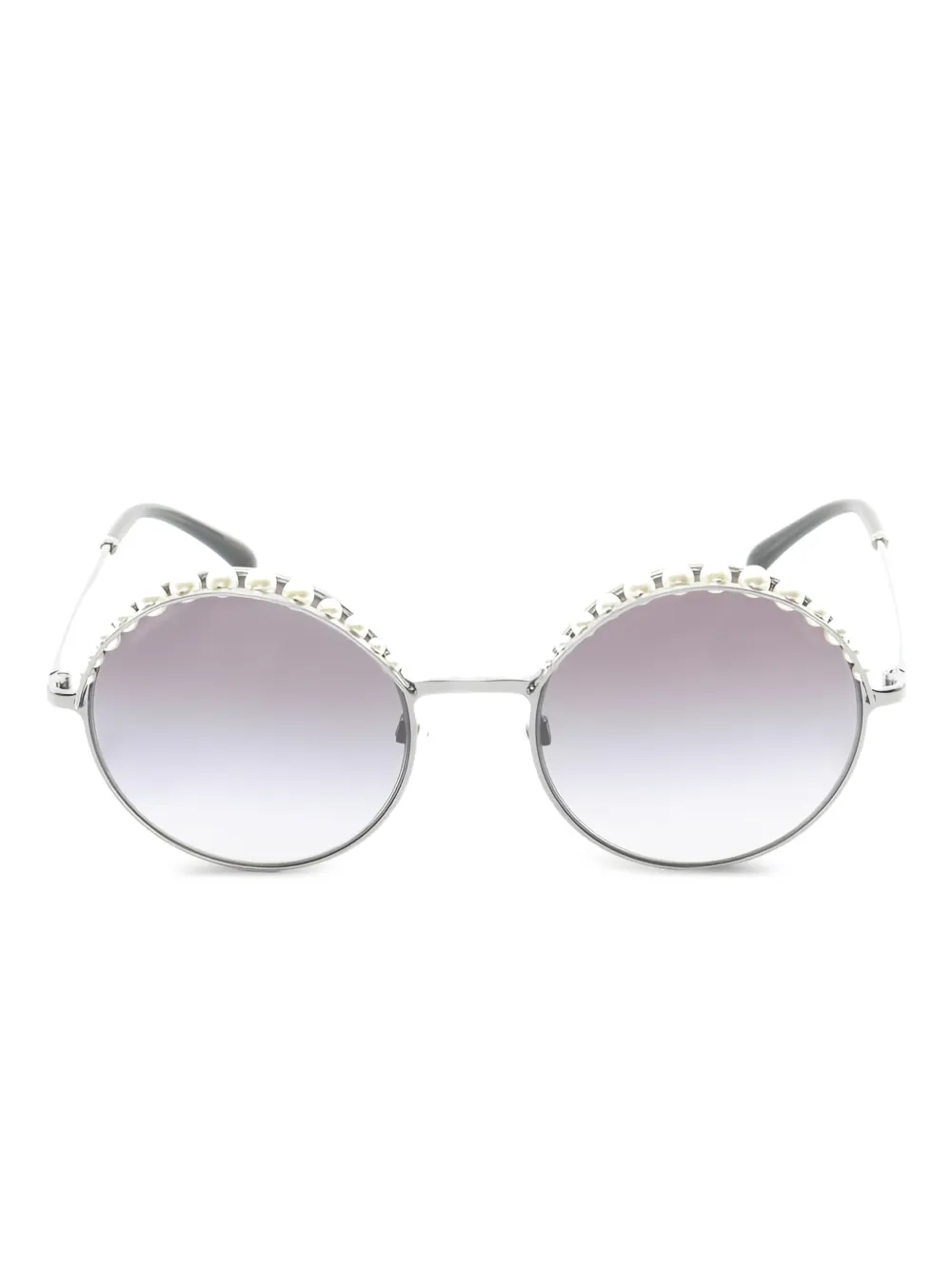 CHANEL Pre-Owned 1997-1999 round-frame pearl-embellishment sunglasses - Grigio