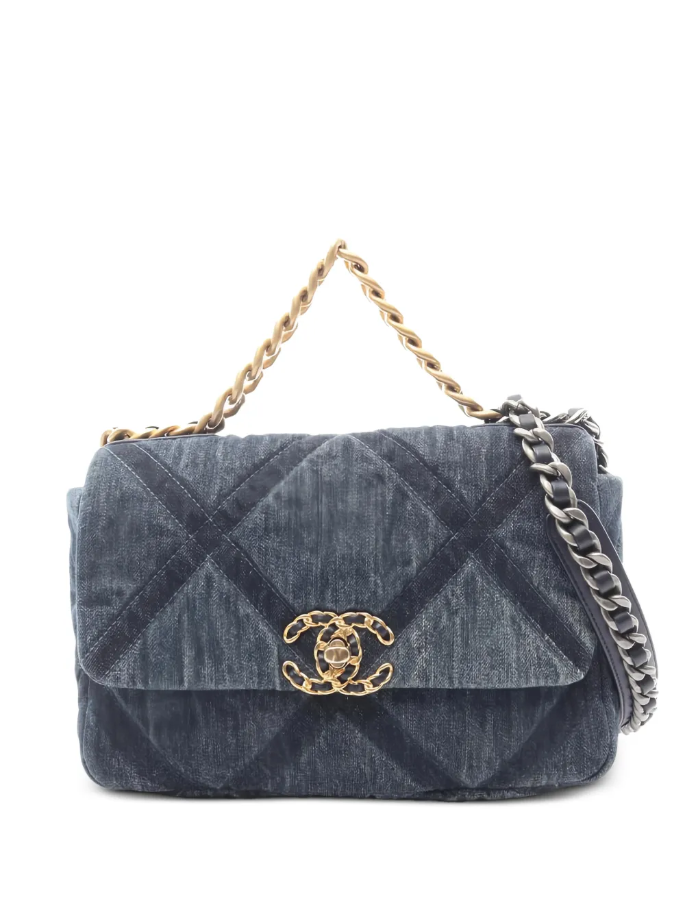 CHANEL Pre-Owned 2021 19 Dizeneuf matelasse chain tote bag - Blu