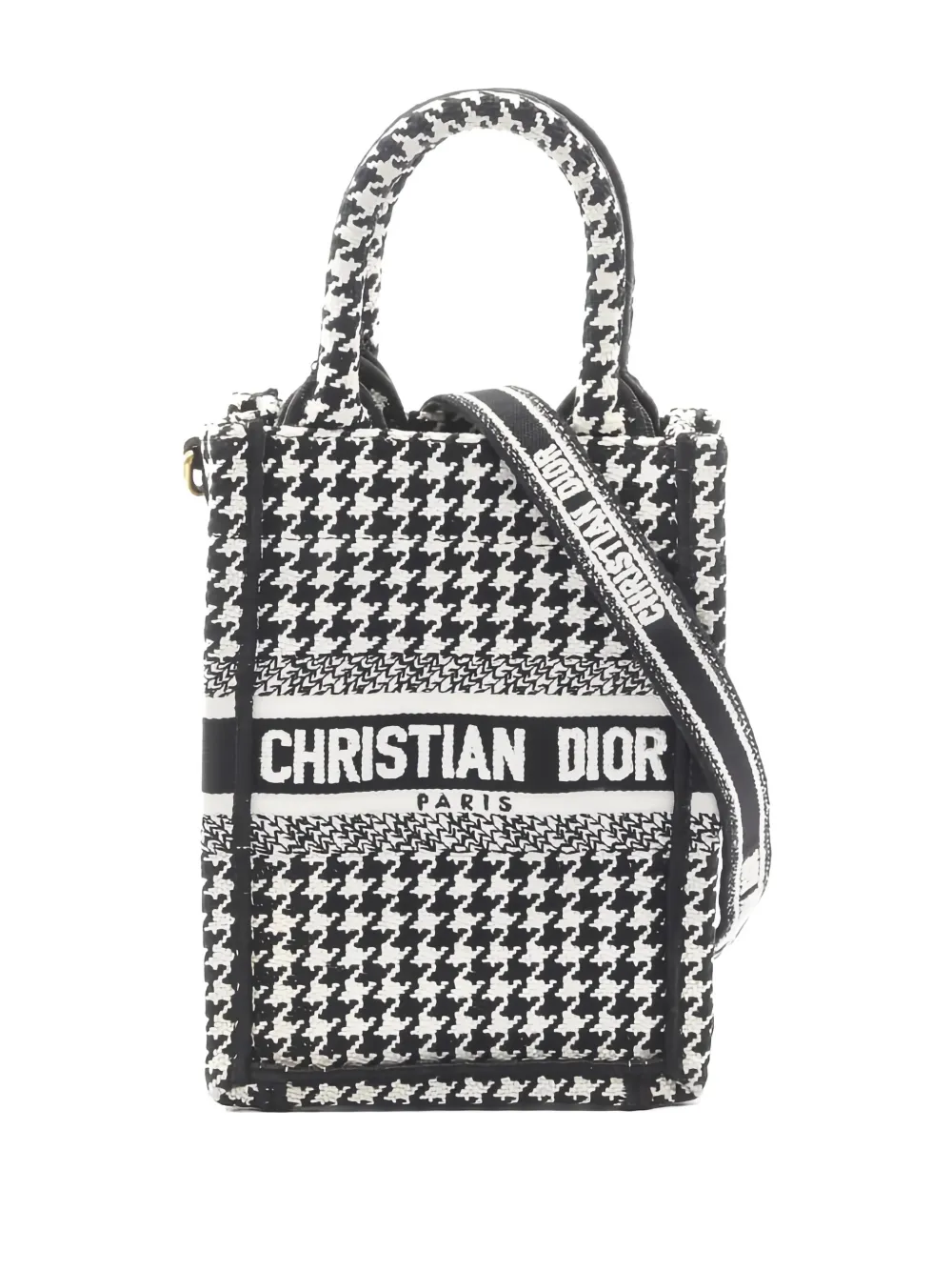 Pre-owned Dior Mini Book Tote Patterned Cross Body Bag In Black